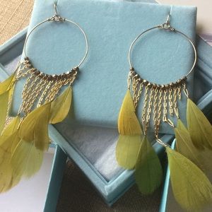 Green feathers hook earrings